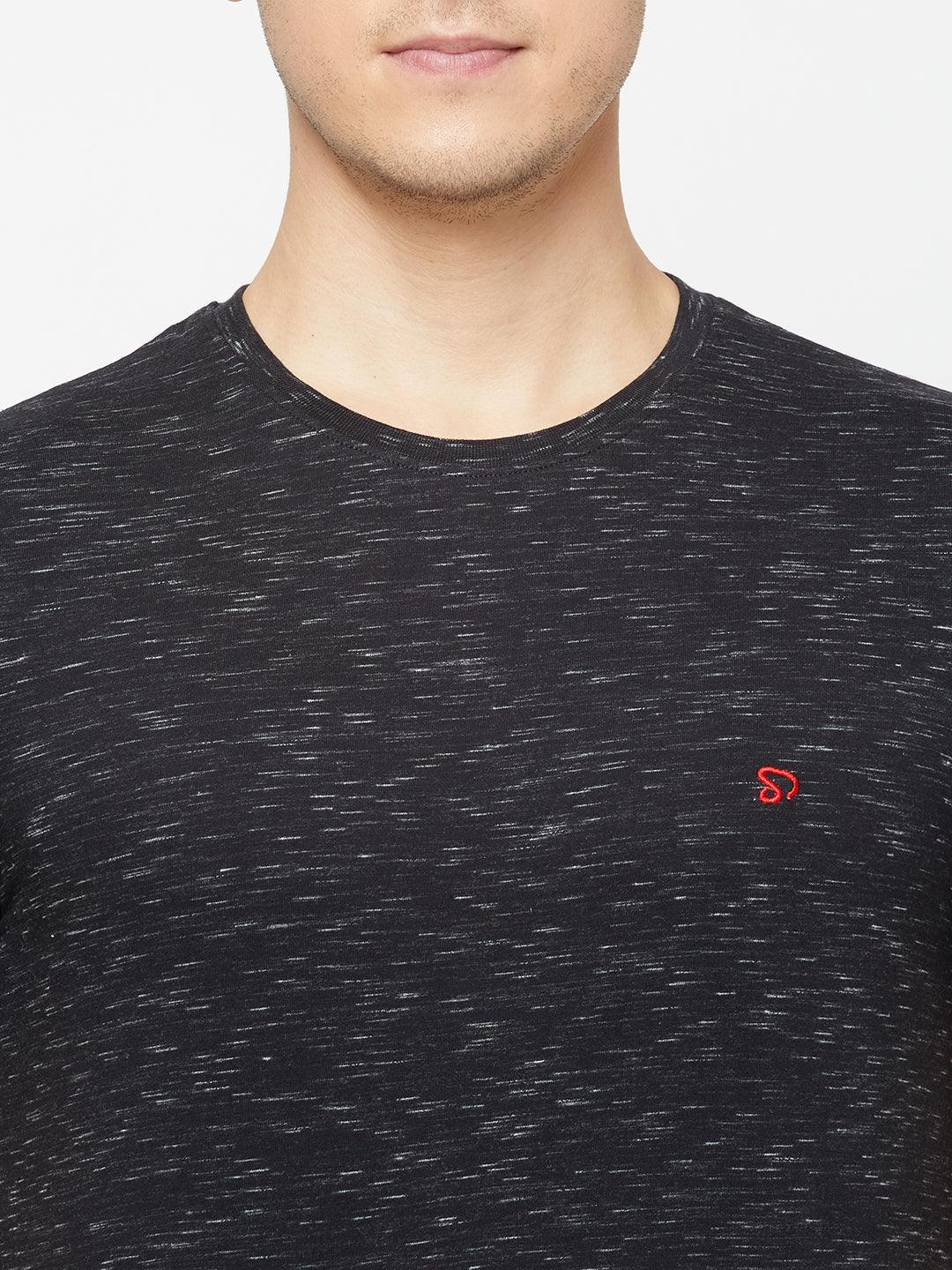 Sporto Men's Round Neck Cotton Tee Pack of - 3 (Black + White + Black Flakes)