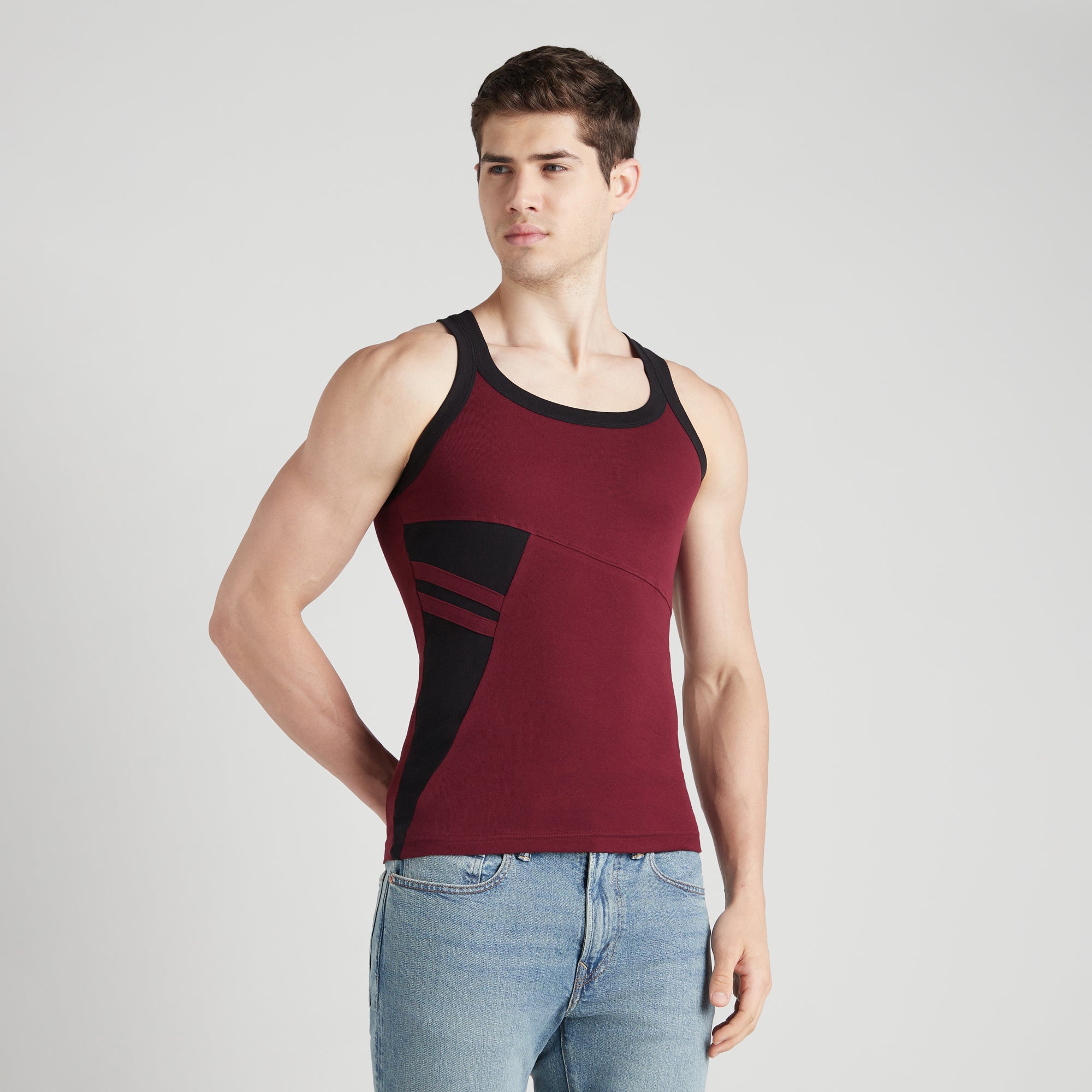 Men's Gym Vests with Side Contrast Panel - Pack of 2 (Teal & Red)