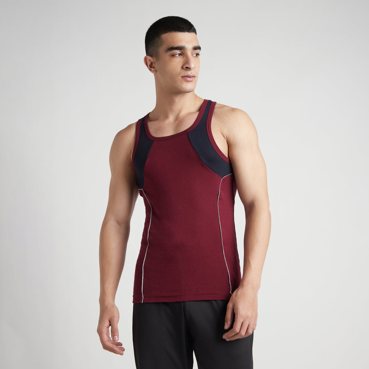 Sporto Men's  Cotton  Gym Vest with  Contrast  Panel Multicolour Pack of 3