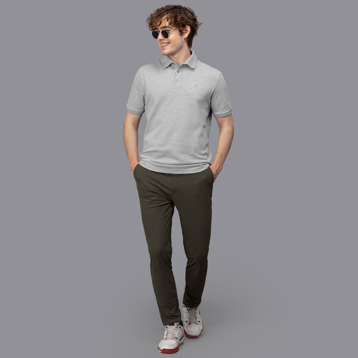 Sporto Men's Anti Wrinkle Popcorn Solid Grey Milange Polo  T-shirt