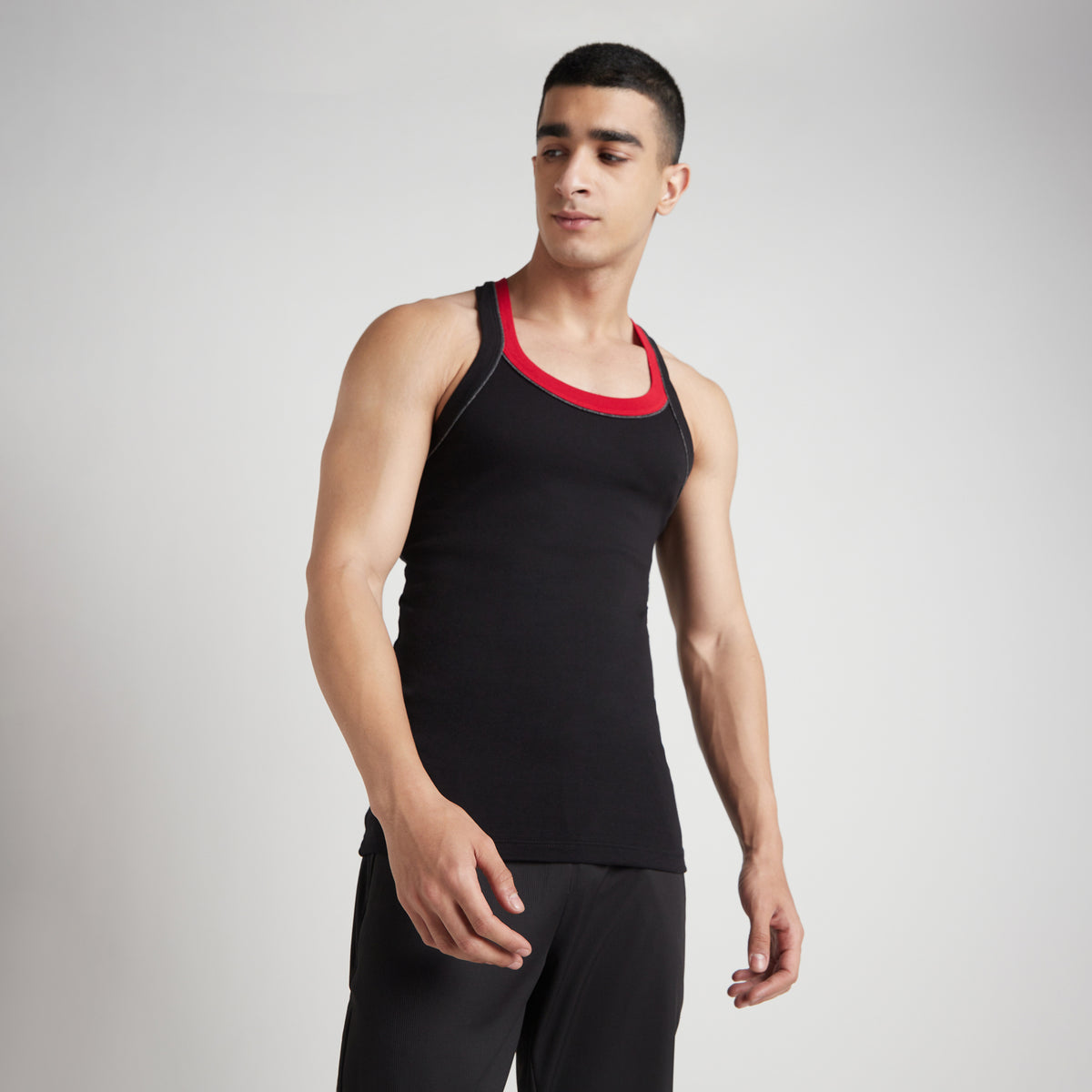 Sporto Men's  Cotton  Gym Vest with  Contrast  Panel Multicolour Pack of 2
