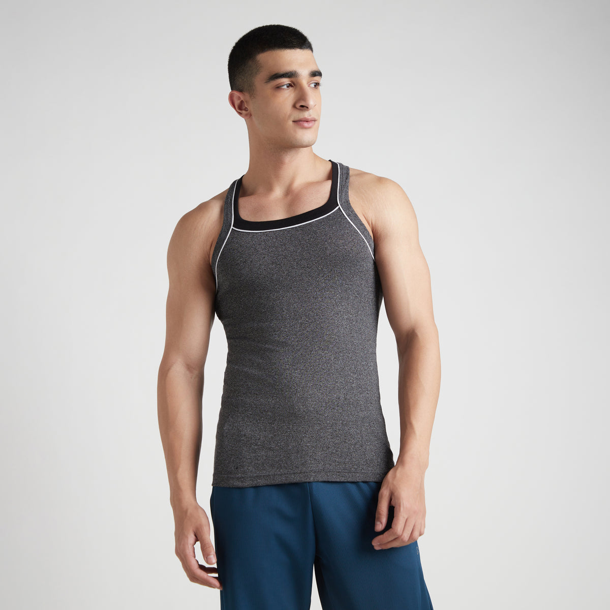 Sporto Men's  Cotton  Gym Vest with  Contrast  Panel Multicolour Pack of 2