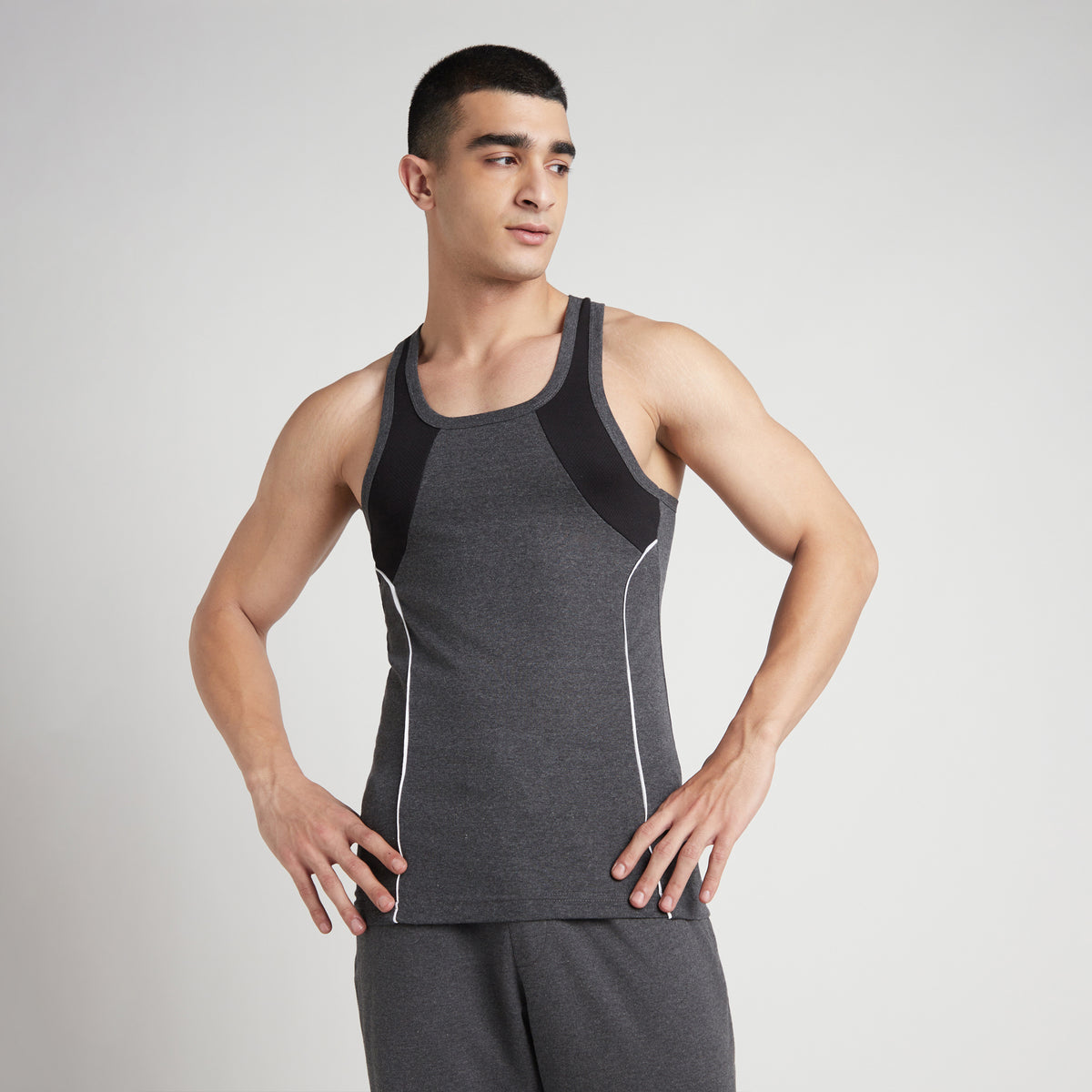 Sporto Men's  Cotton  Gym Vest with  Contrast  Panel Multicolour Pack of 3