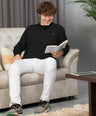 Sporto Men's Hexa-knit Round Neck Full Sleeve Black Sweatshirt