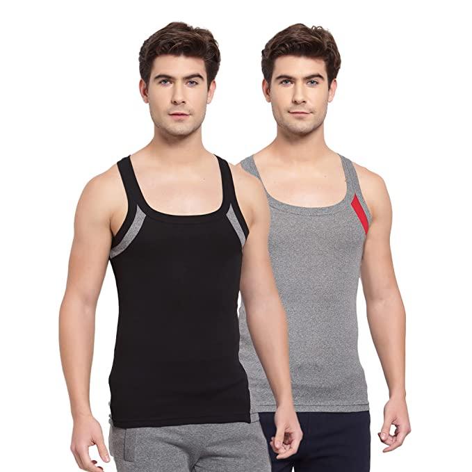 Men's Gym Vests with Contrast Armhole Panel - Pack of 2 (Black & Grey)