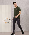 Instacool Printed Jersey Round Neck Tee - Olive