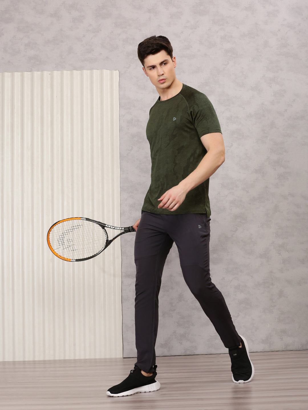 Instacool Printed Jersey Round Neck Tee - Olive