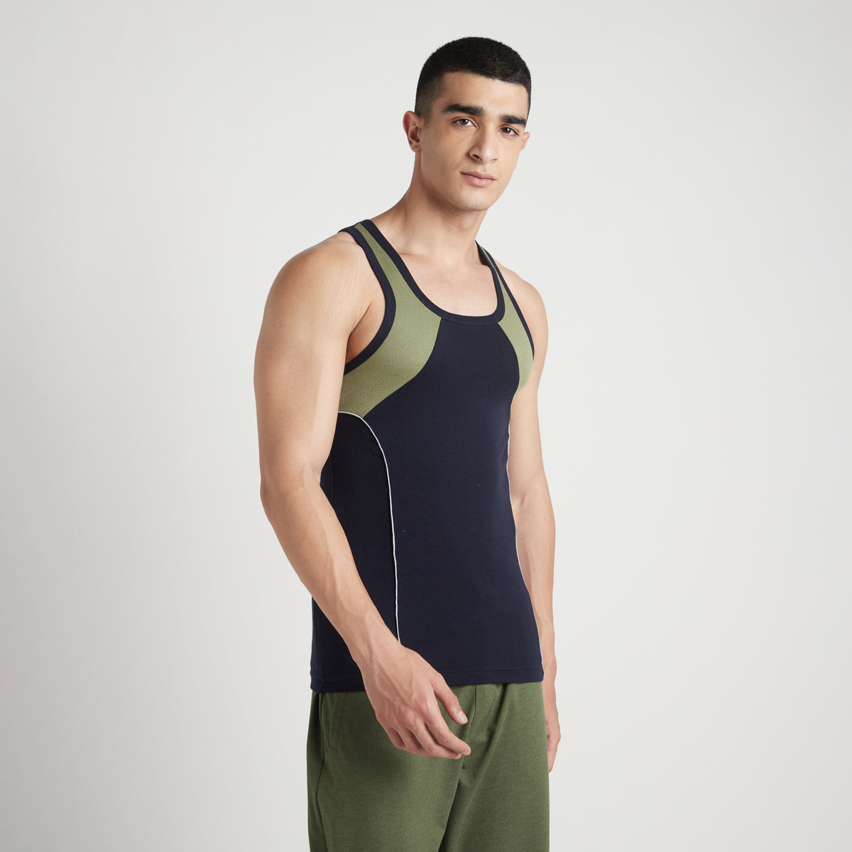 Sporto Men's  Cotton  Gym Vest with  Contrast  Panel Multicolour Pack of 3