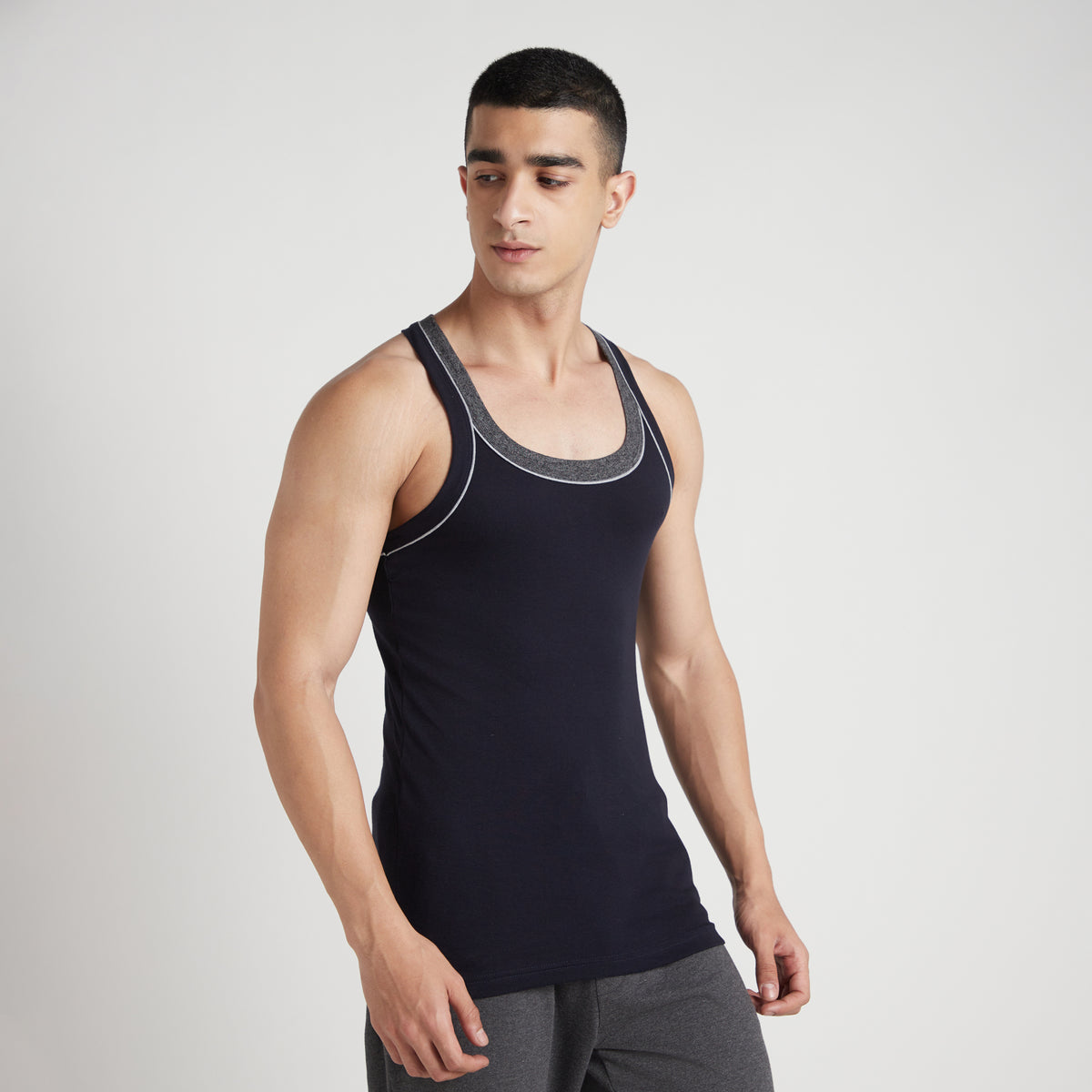 Sporto Men's  Cotton  Gym Vest with  Contrast  Panel Multicolour Pack of 2
