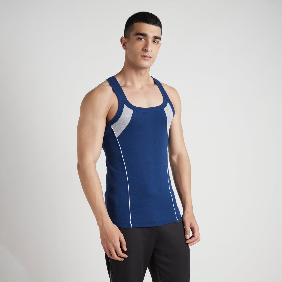 Sporto Men's  Cotton  Gym Vest with Side Contrast  Panel Multicolour Pack of 3