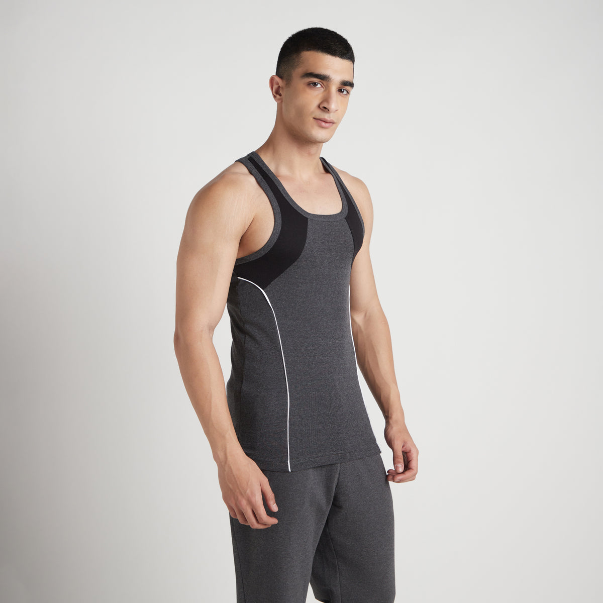 Sporto Men's  Cotton  Gym Vest with  Contrast  Panel Multicolour Pack of 3