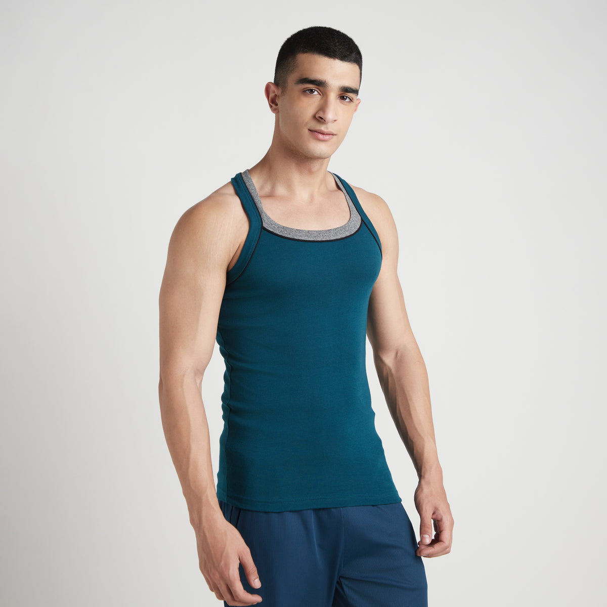 Sporto Men's  Cotton  Gym Vest with  Contrast  Panel Multicolour Pack of 2
