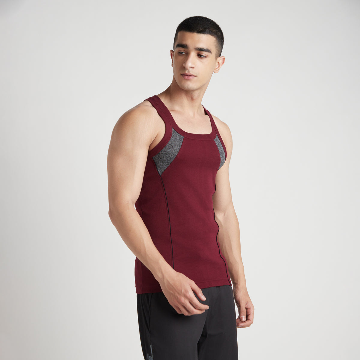 Sporto Men's  Cotton  Gym Vest with Side Contrast  Panel Multicolour Pack of 2