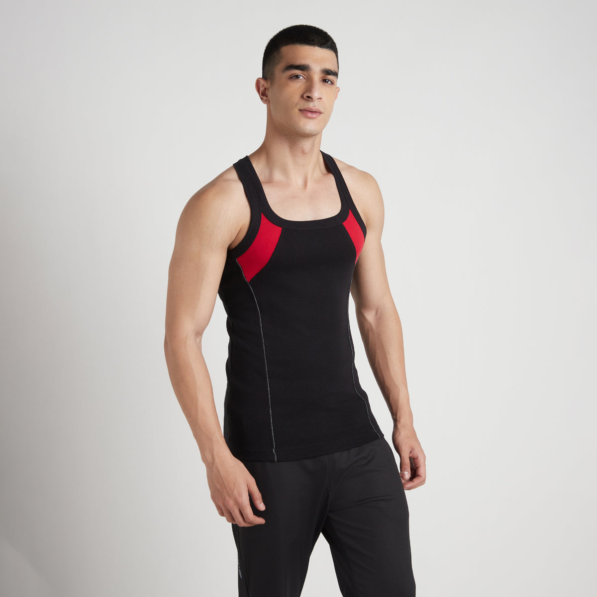 Sporto Men's  Cotton  Gym Vest with Side Contrast  Panel Multicolour Pack of 2