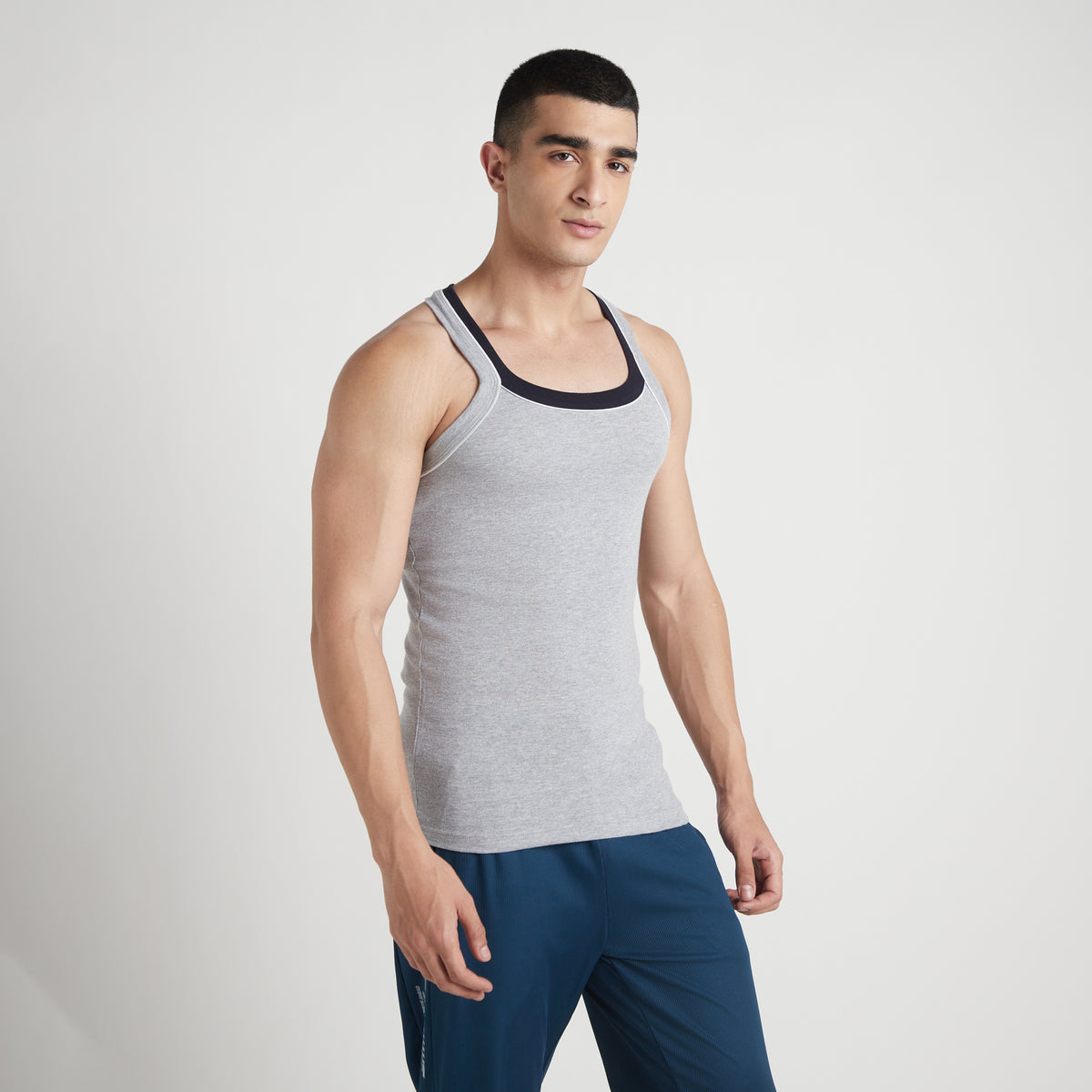 Sporto Men's  Cotton  Gym Vest with  Contrast  Panel Multicolour Pack of 2