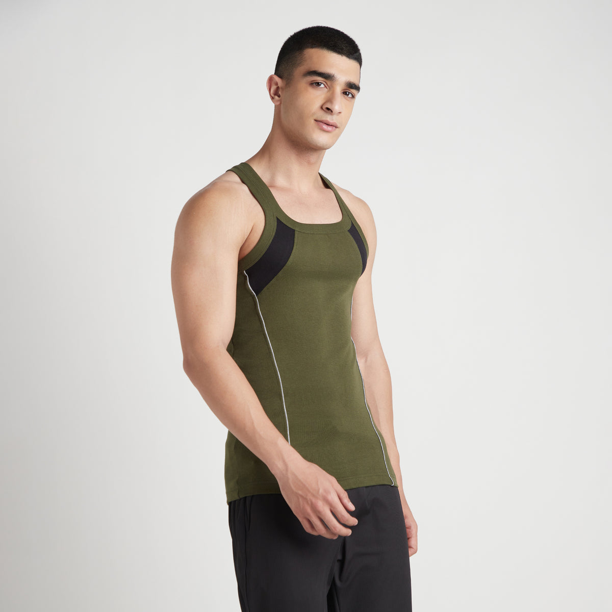 Sporto Men's  Cotton  Gym Vest with Side Contrast  Panel Multicolour Pack of 2