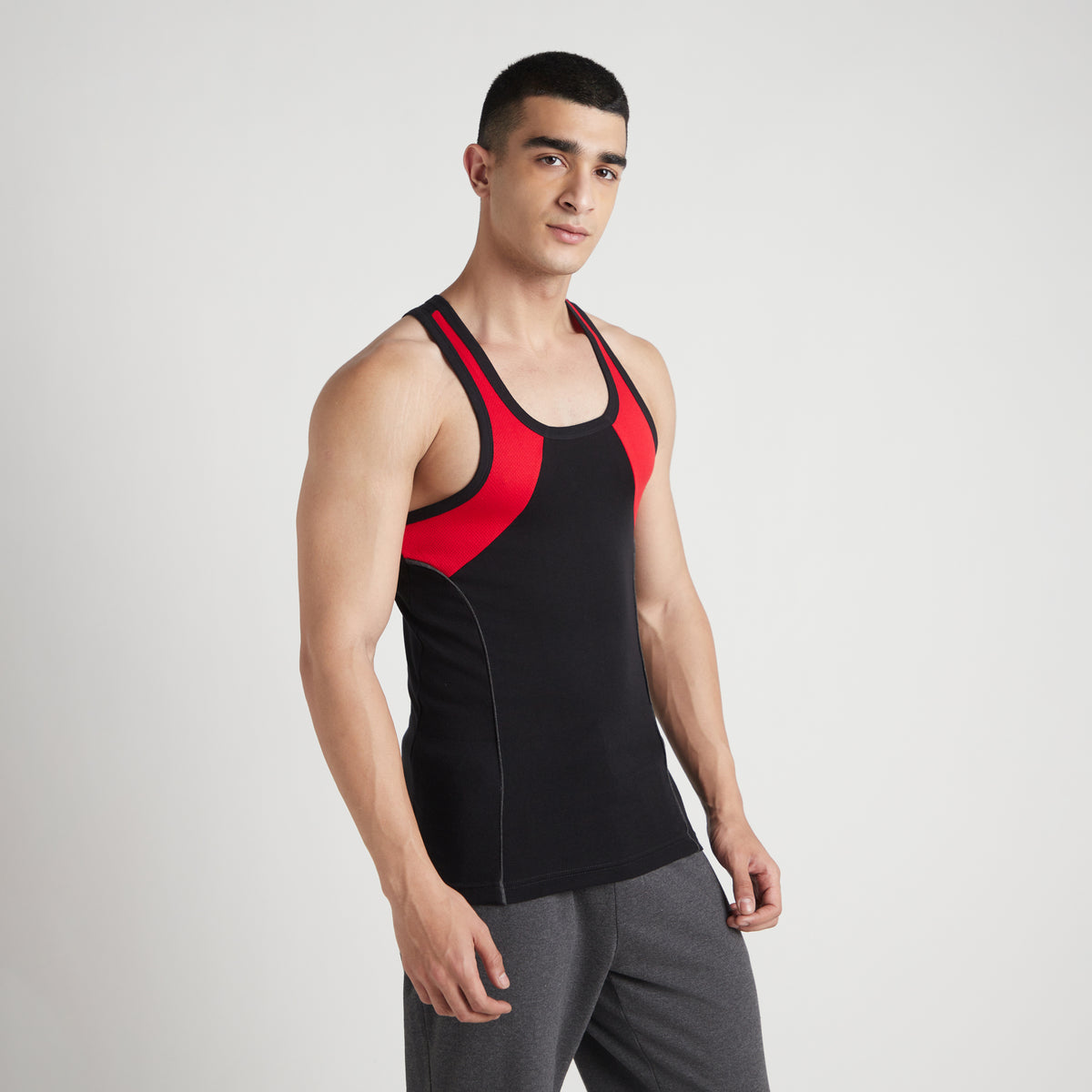 Sporto Men's  Cotton  Gym Vest with  Contrast  Panel Multicolour Pack of 3