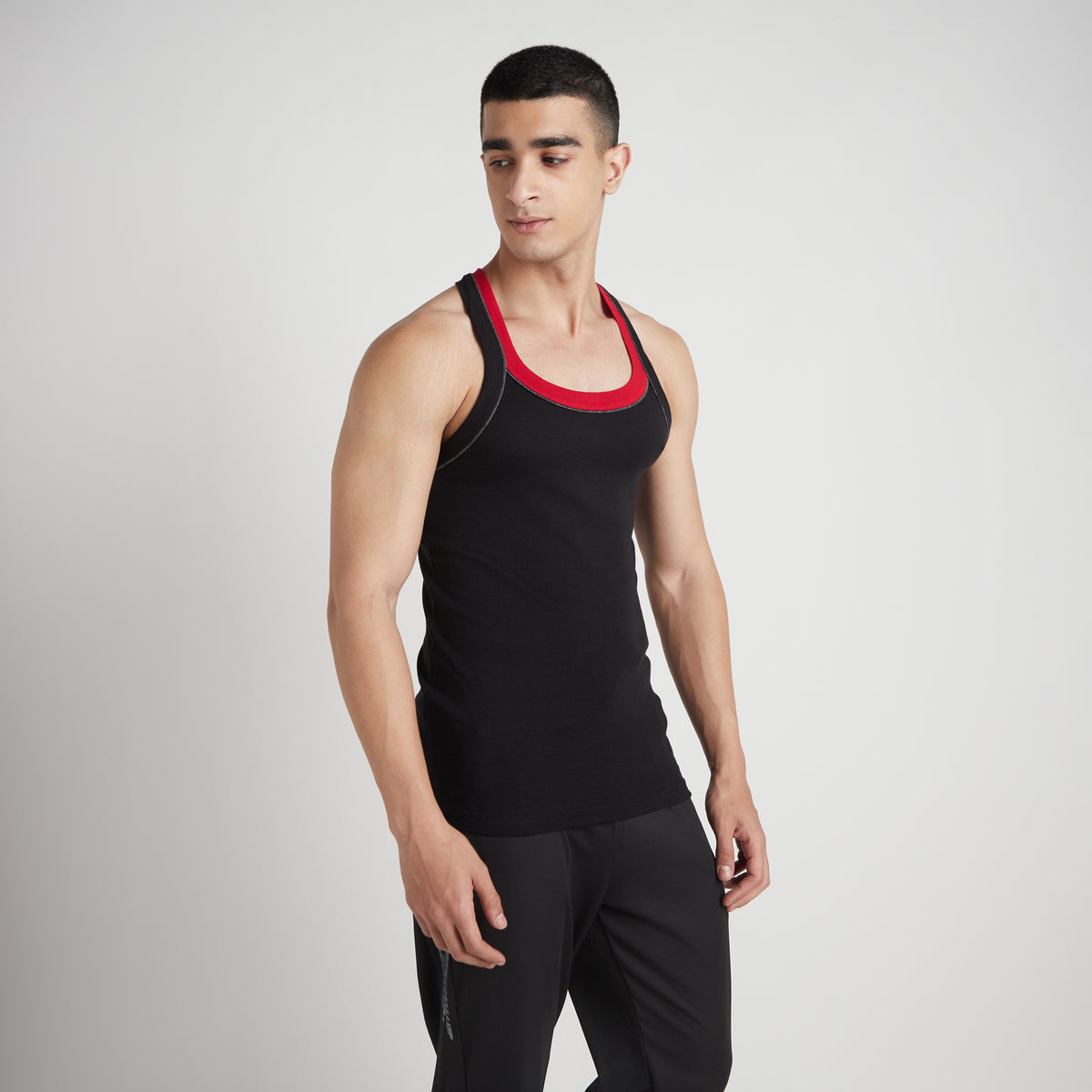 Sporto Men's  Cotton  Gym Vest with  Contrast  Panel Multicolour Pack of 2