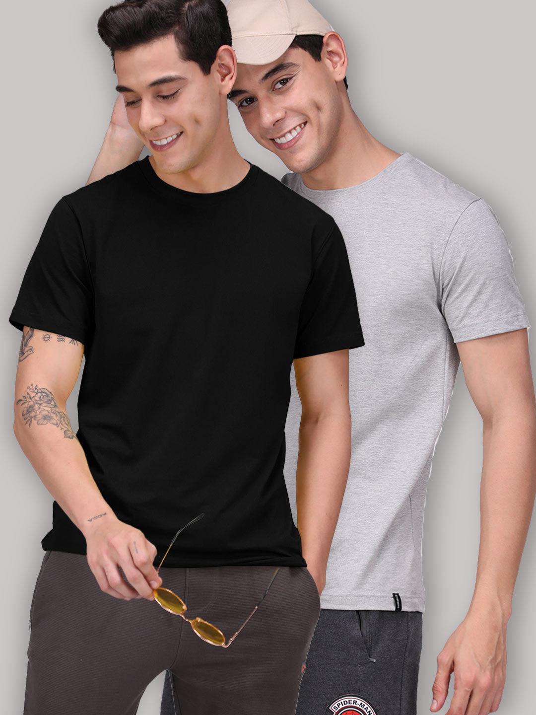 Round Neck Fluyid Cotton Rich, Solid Colour T-shirt Pack of 2