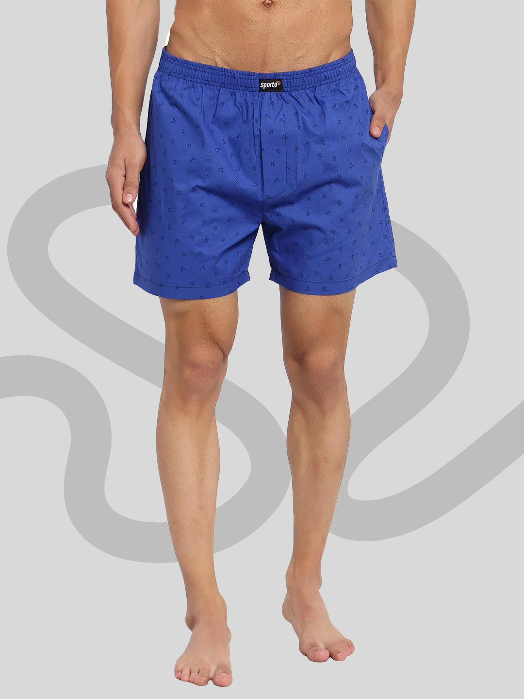 Sporto Men's Printed Boxer Shorts with Zipper - Royal Blue