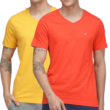 Sporto Men's V Neck T-Shirt - Pack of 2 [Tangerine & Mimosa] - Sporto by Macho