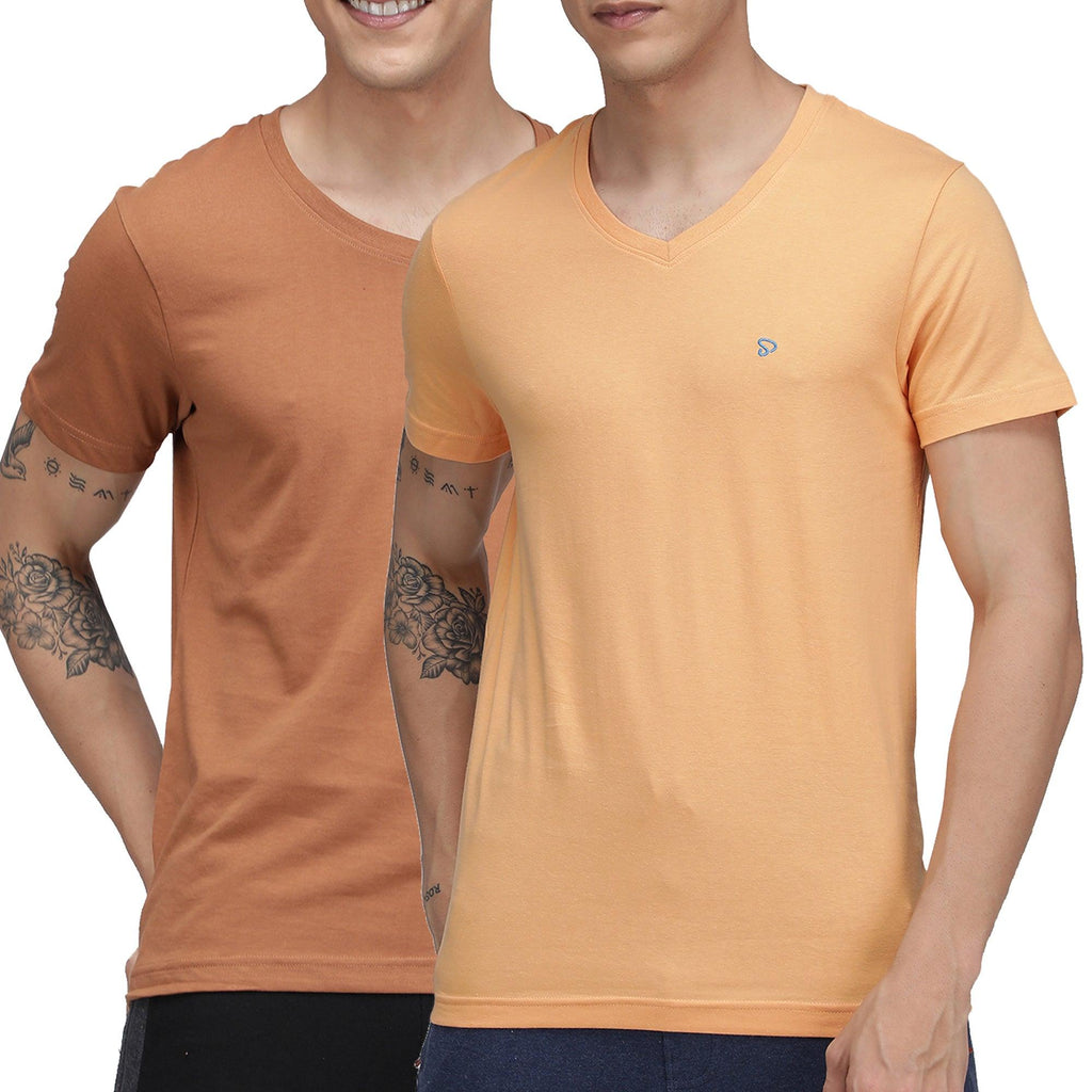 Sporto Men's V-Neck Cotton T-shirt (Pack of 2)