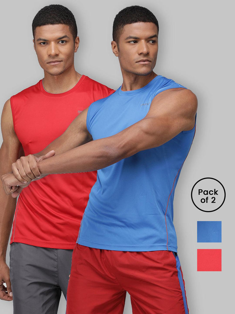 Sporto Men's Sleeveless Gym wear Pack of 2 - Red & Blue