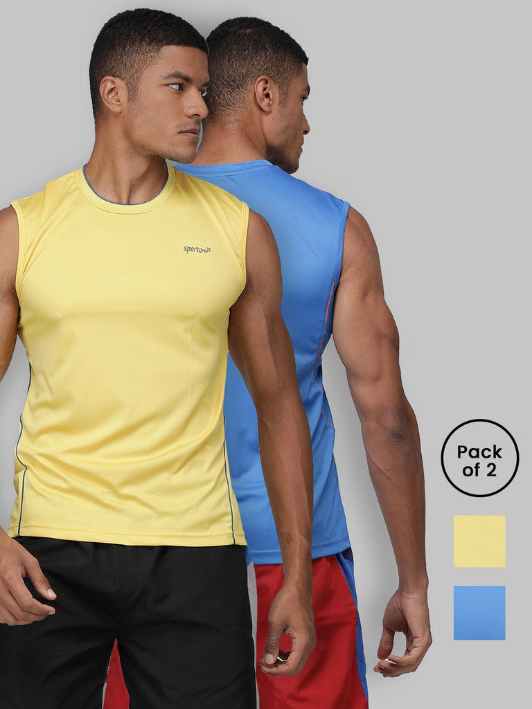 Sporto Men's Sleeveless Gym wear Pack of 2 - Yellow & Blue