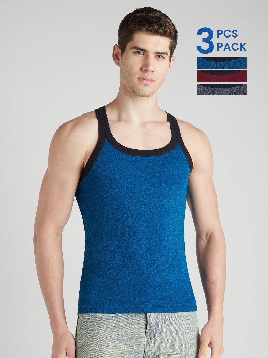 Sporto Mens Round Neck Solid Gym Vest Super Soft Cotton Pack Of 3
