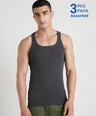 Men's Gym Vest for Men | 100% Cotton Sleeveless Ribbed Gym Vest – Classic Solid Sleeveless | Pack of 3 (Assorted Colours) | Style 222