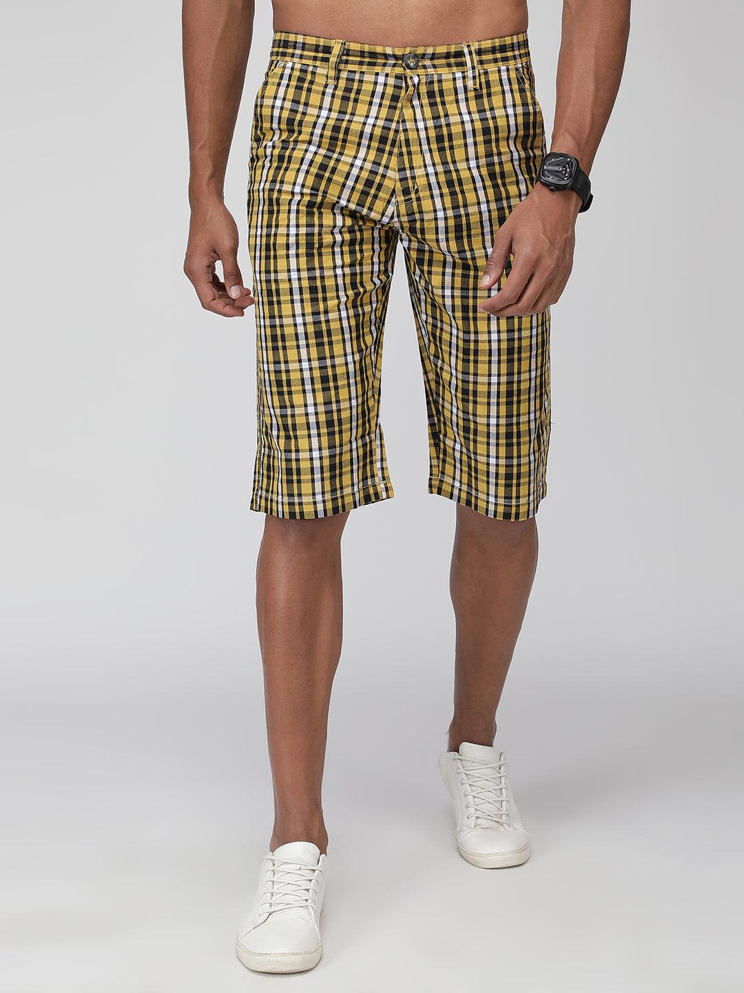Sporto Men's Checkered Cotton Capri Shorts