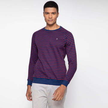 Sporto Ribbed Stripe Sweatshirt for Men | Navy-Red - Sporto by Macho