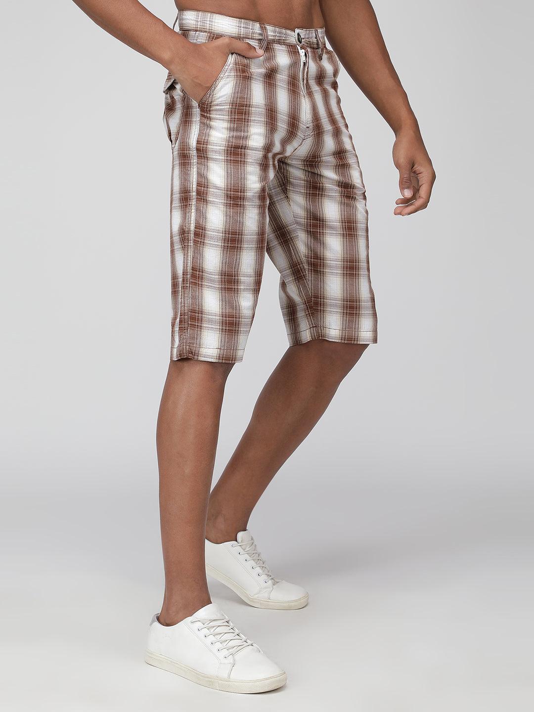 Sporto Men's Checkered Cotton Capri Shorts
