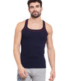 Sporto Men's 100% Cotton Gym Vest with Contrast Piping - Navy