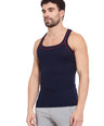 Sporto Men's 100% Cotton Gym Vest with Contrast Piping - Navy