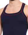 Sporto Men's 100% Cotton Gym Vest with Contrast Piping - Navy