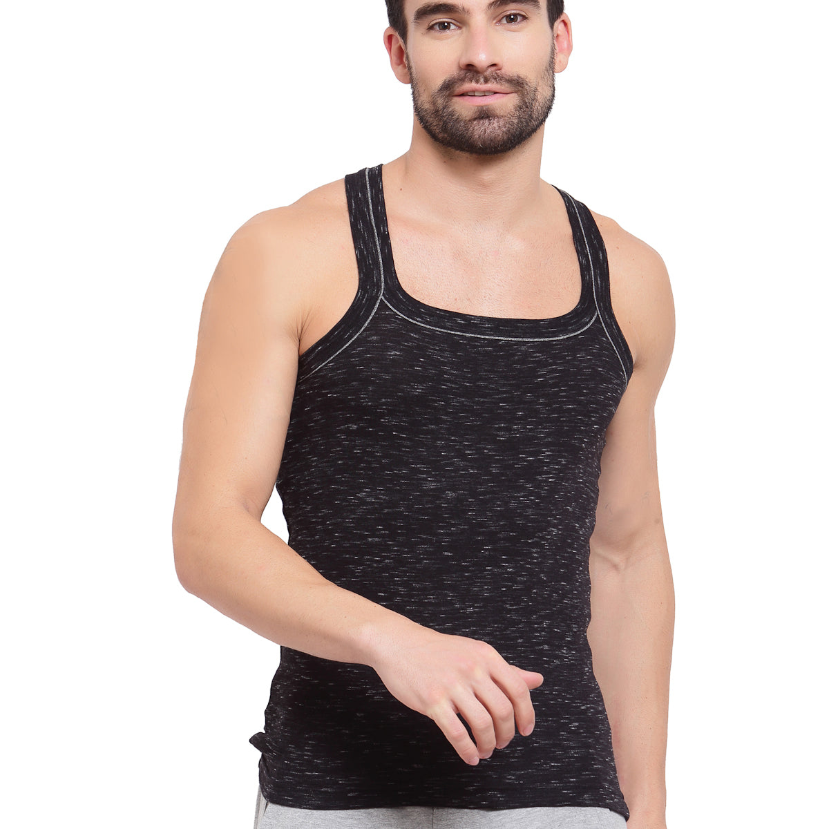 Sporto Men's Gym Vest in Black with White Inject