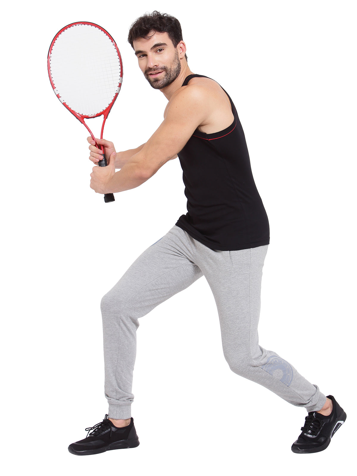Sporto Men's 100% Cotton Gym Vest with Contrast Piping - Black