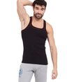Sporto Men's 100% Cotton Gym Vest with Contrast Piping - Black