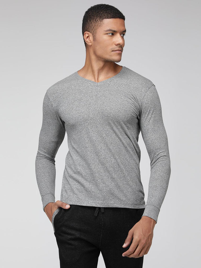 Sporto Men's V Neck Full Sleeve T-Shirt - Grey Melange - Sporto by Macho