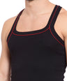 Sporto Men's 100% Cotton Gym Vest with Contrast Piping - Black