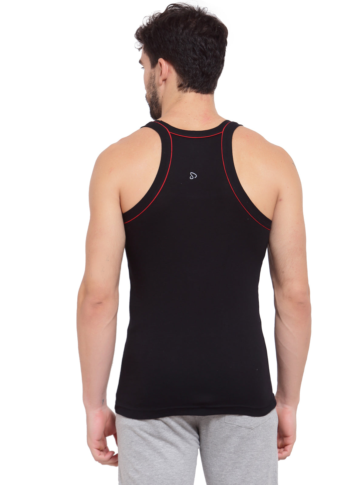 Sporto Men's 100% Cotton Gym Vest with Contrast Piping - Black