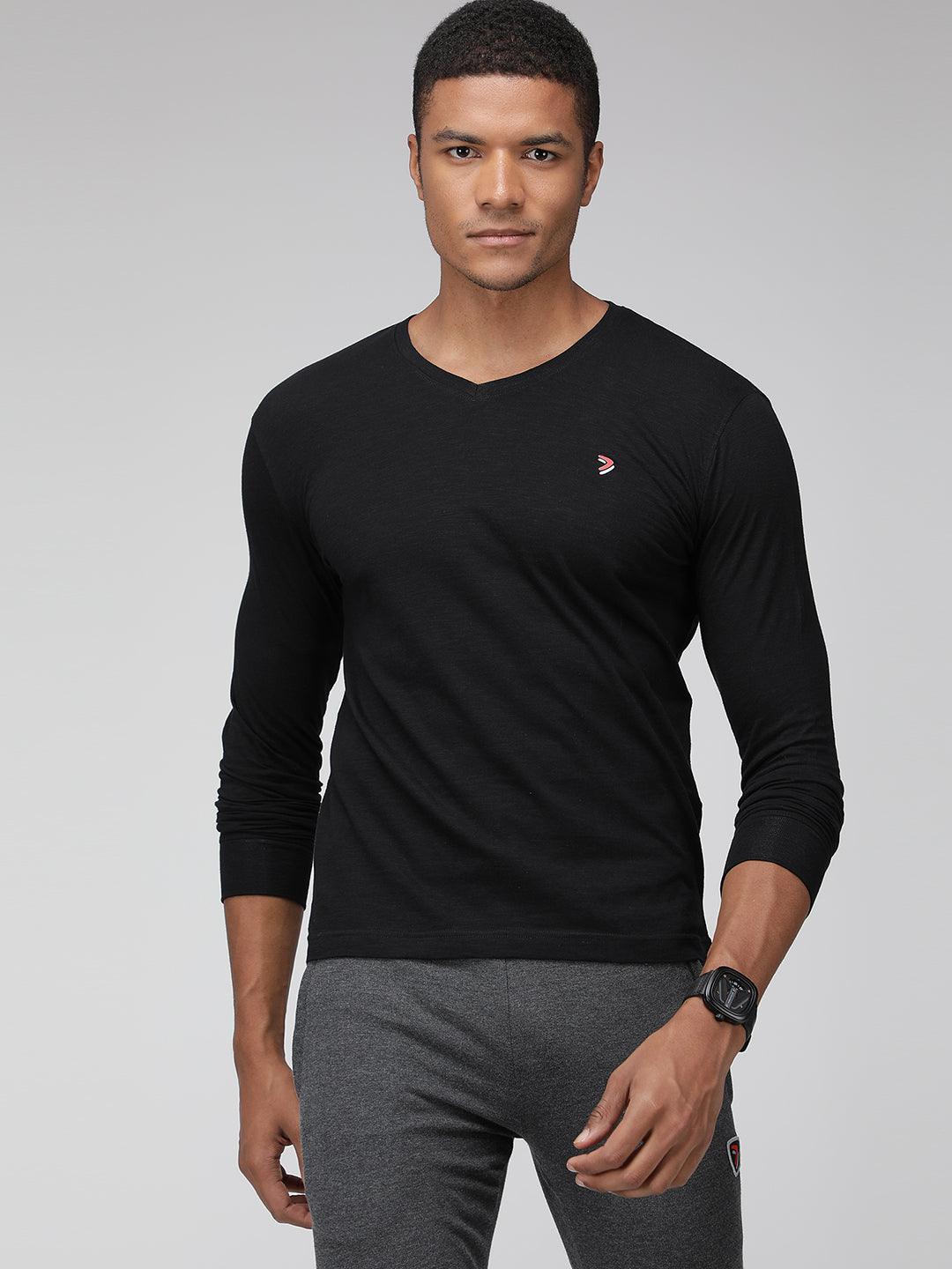 Sporto Men's V Neck Full Sleeve T-Shirt Black