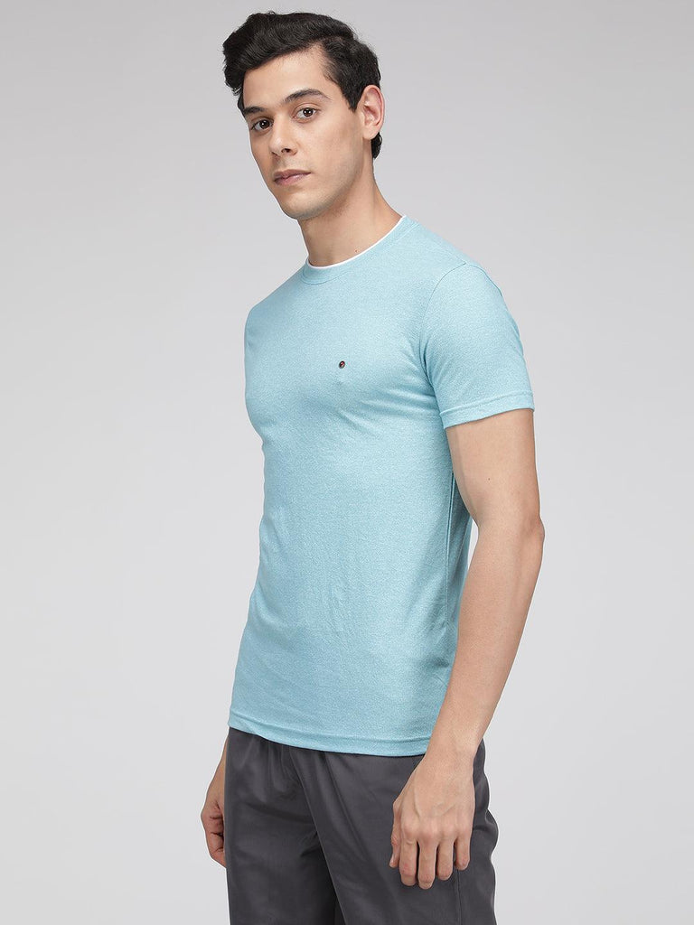 Sporto Men's Cotton Rich Regular T-Shirt - Sky Blue Melange
