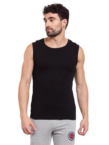 Men's Cotton Solid Gym Vest - Pack of 2 (Black)