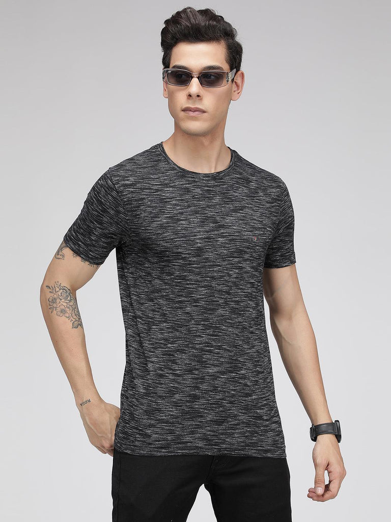 Sporto Men's Regular Fit Round Neck T-Shirt - Black Inject