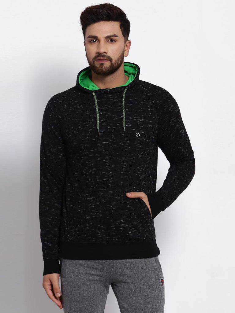 Sporto Hooded Sweatshirt with Raglan Sleeves, Black-White Inject