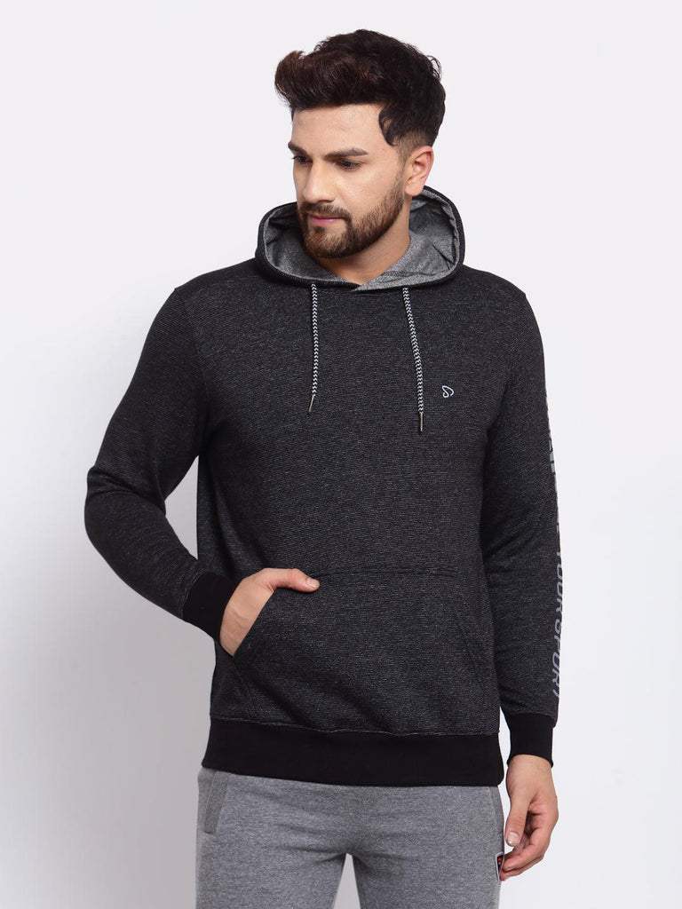 Sporto Hooded Sweatshirt with Contrast Shoulder Stripe and Raglan Sleeves, Black with Jaspe