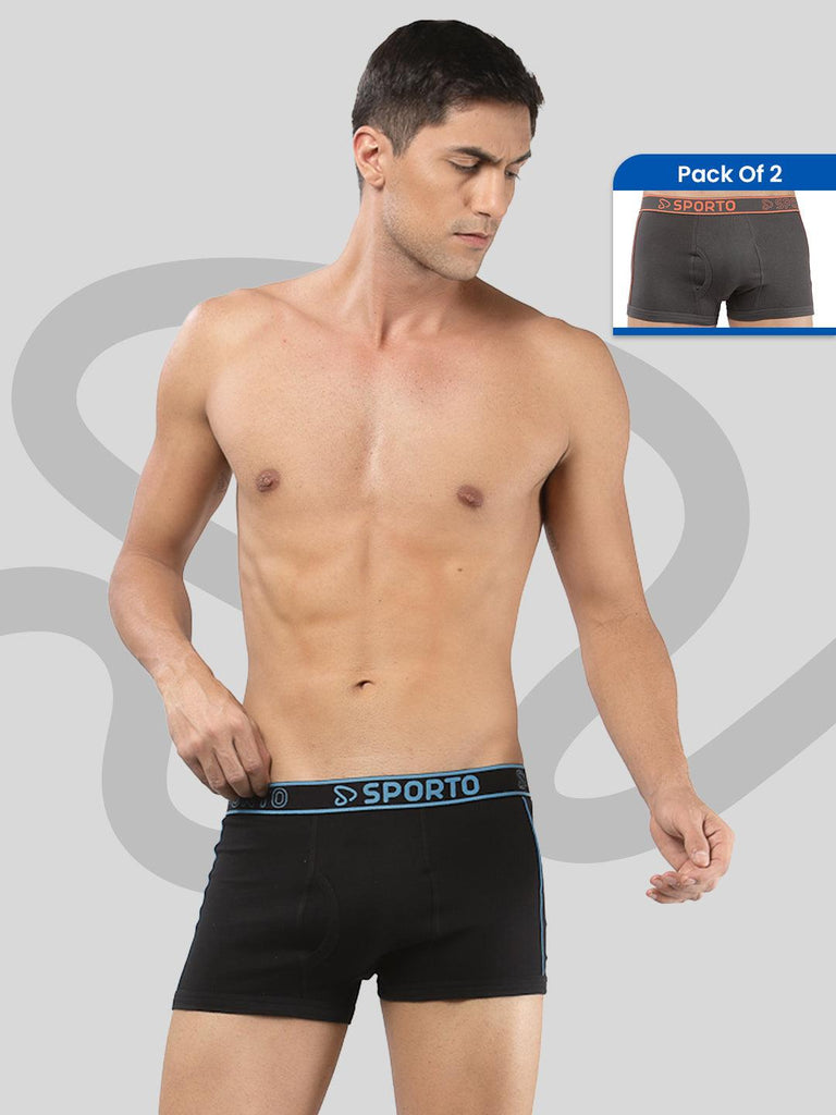 Sporto Men's Square Trunks (Pack Of 2) - Black and Charcoal - Sporto by Macho