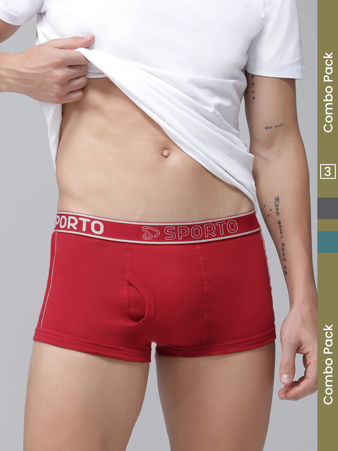 Sporto Men's Spandex Square Trunk Pack of 3 - ( Red, Anthra Melange, Partol Blue )
